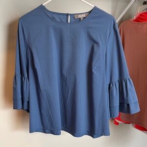 Meraki Blue Ruffle Sleeve Blouse